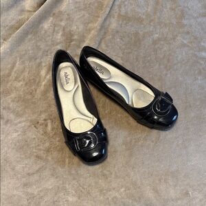 Abella Black Patent Flats with Buckle Detail 7.5